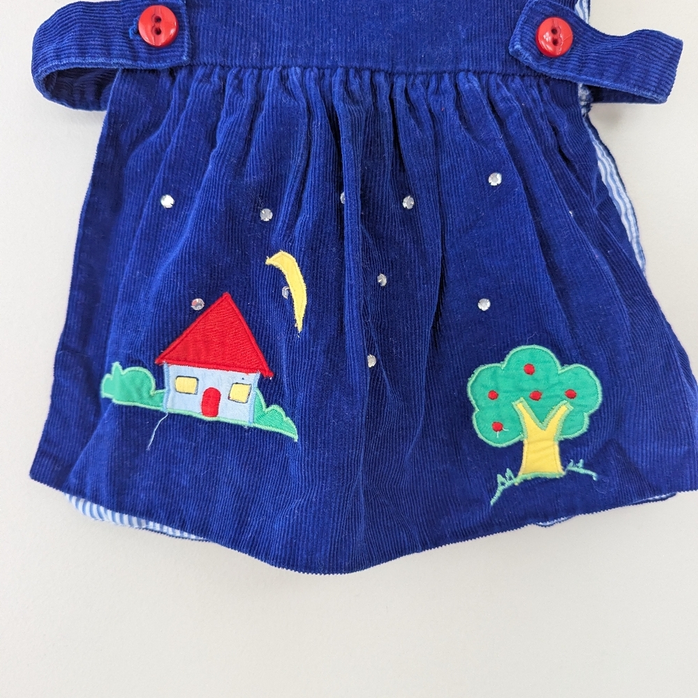 Vintage Toddler Girls Corduroy Embroidered Novelty Pinafore Dress - Picture 4 of 9